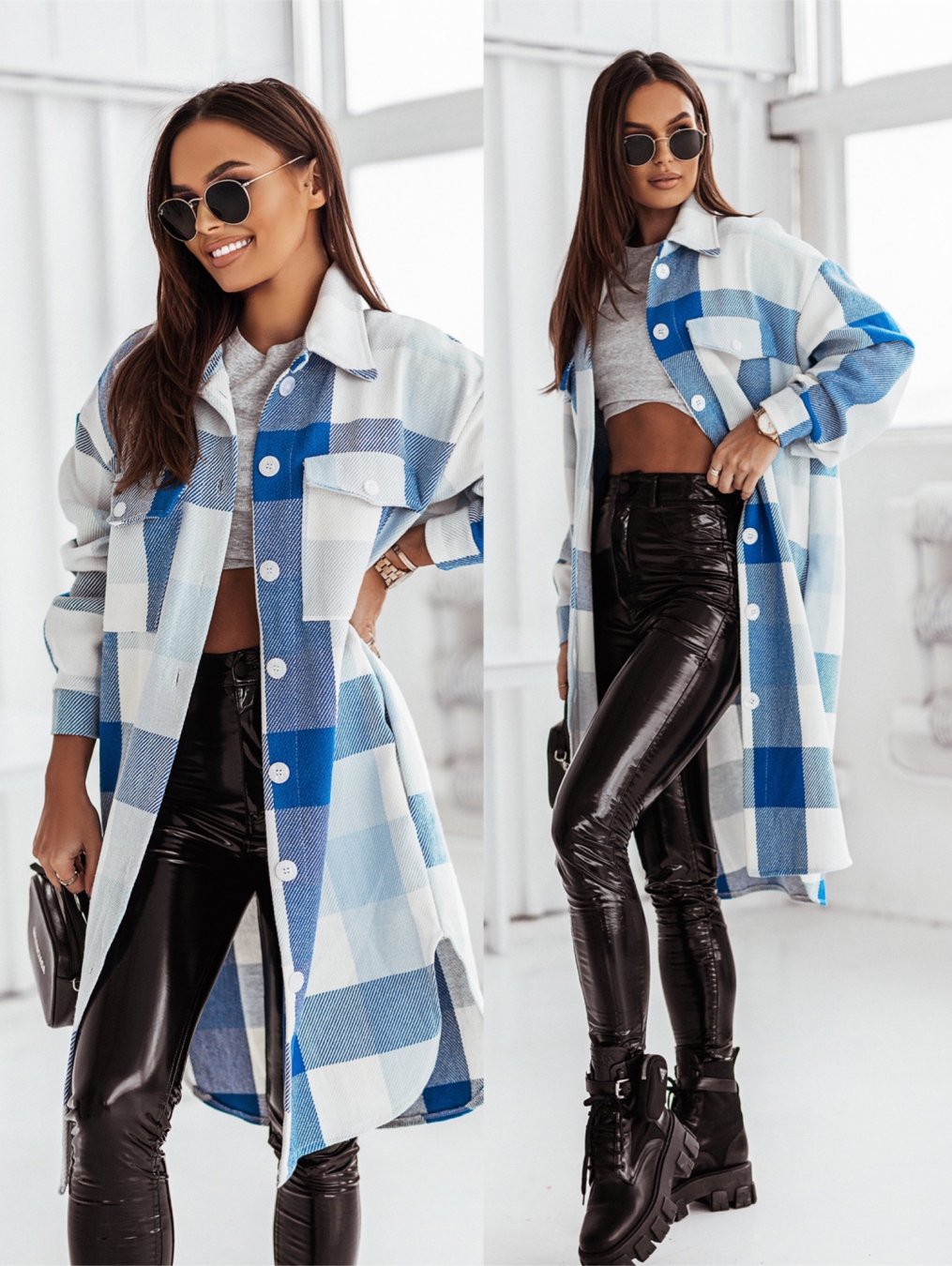 Autumn And Winter Multi-Color Plaid Long Fashionable Shirt Woolen Jacket 3