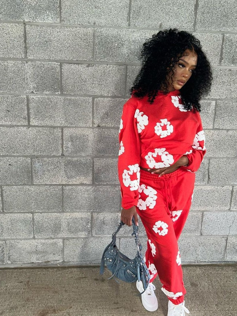 Women popular print sports loose two-piece set