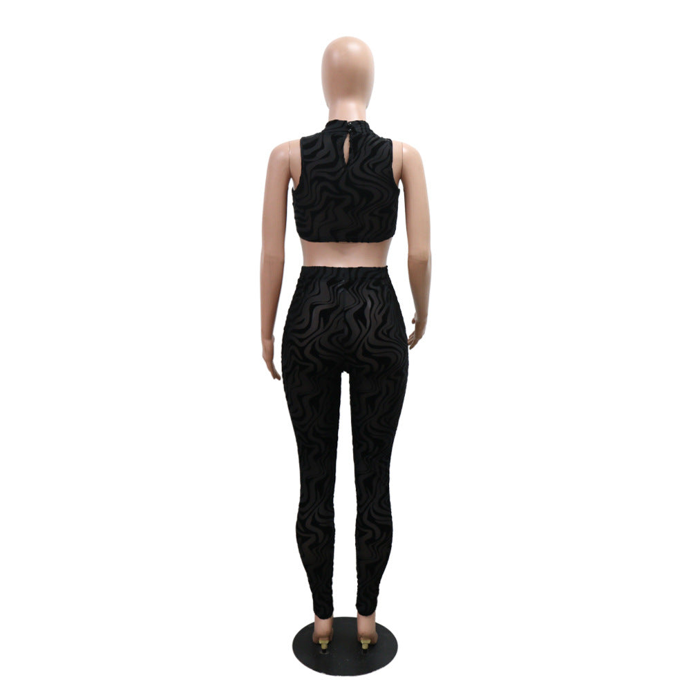 Women Round Neck Sexy Sleeveless Crop Top and Pants Two Piece Set 5