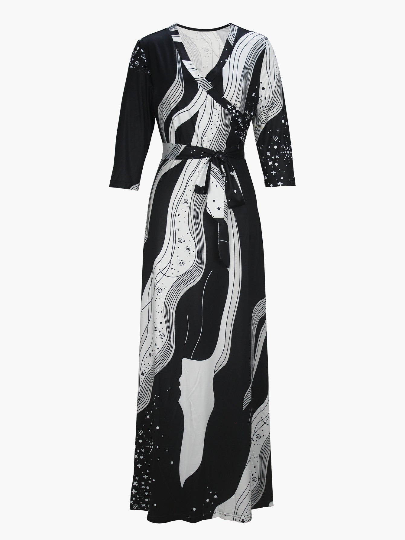 Spring Summer & Autumn Women's Fashion Elegant V-Neck Half-Sleeve Casual Long Dress 11