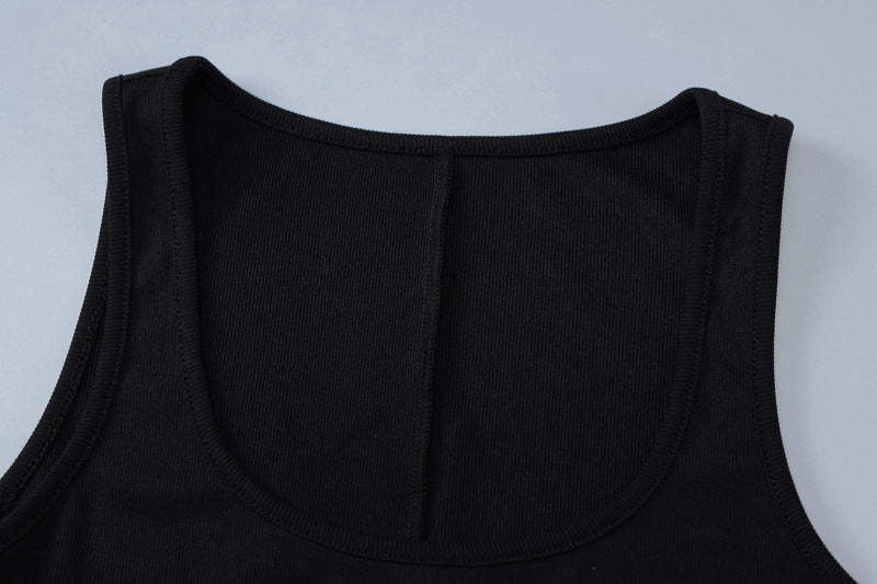 Women Summer Solid Square Neck Sleeveless Maxi Slit Dress 10