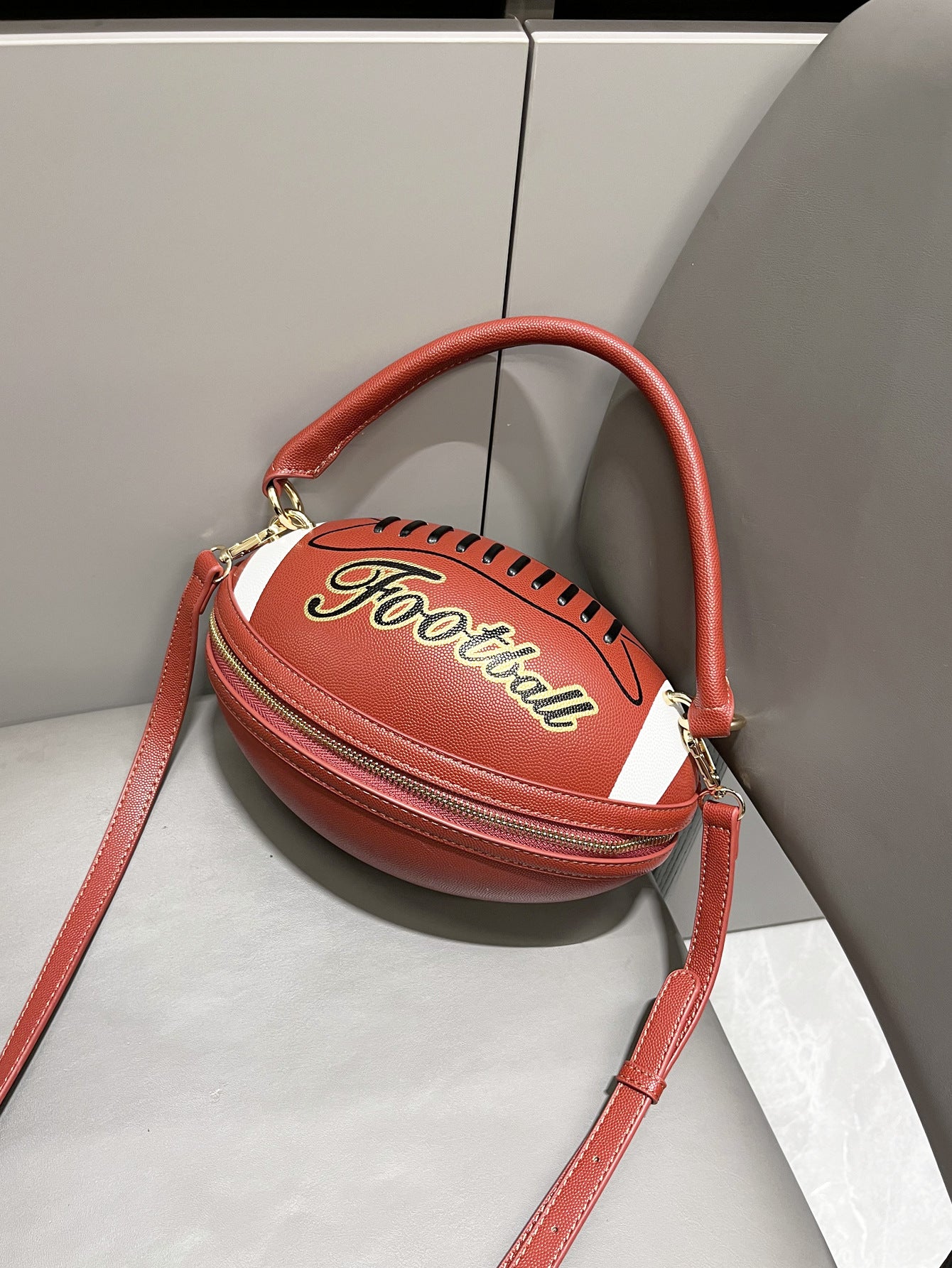 Women's Rugby Ball Shape Fun Handbag Shoulder Carry Bag