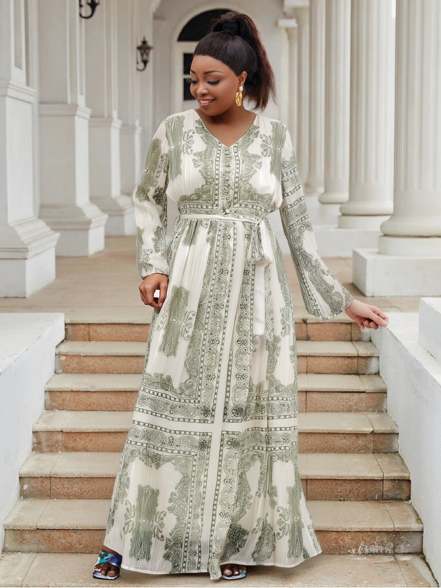 Plus Size women's clothing elegant loose Casual pleated chiffon long dress for women 9