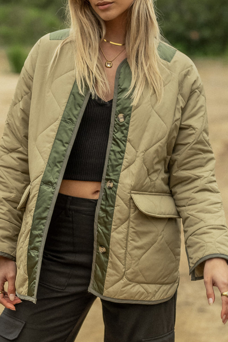 Women Autumn and Winter Pine Color Block Padded Jacket 15