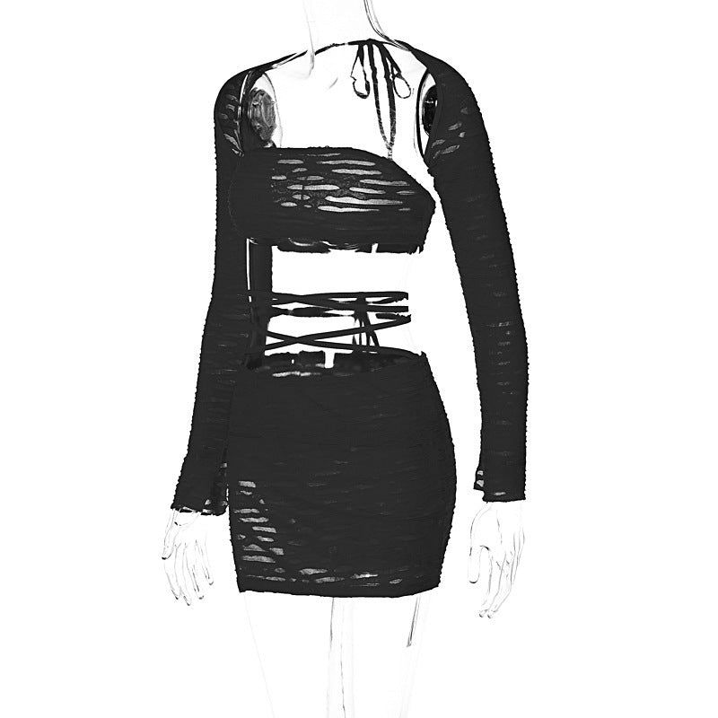 Womens Sexy Strapless Top and Tie Bodycon Mini dress Set 10