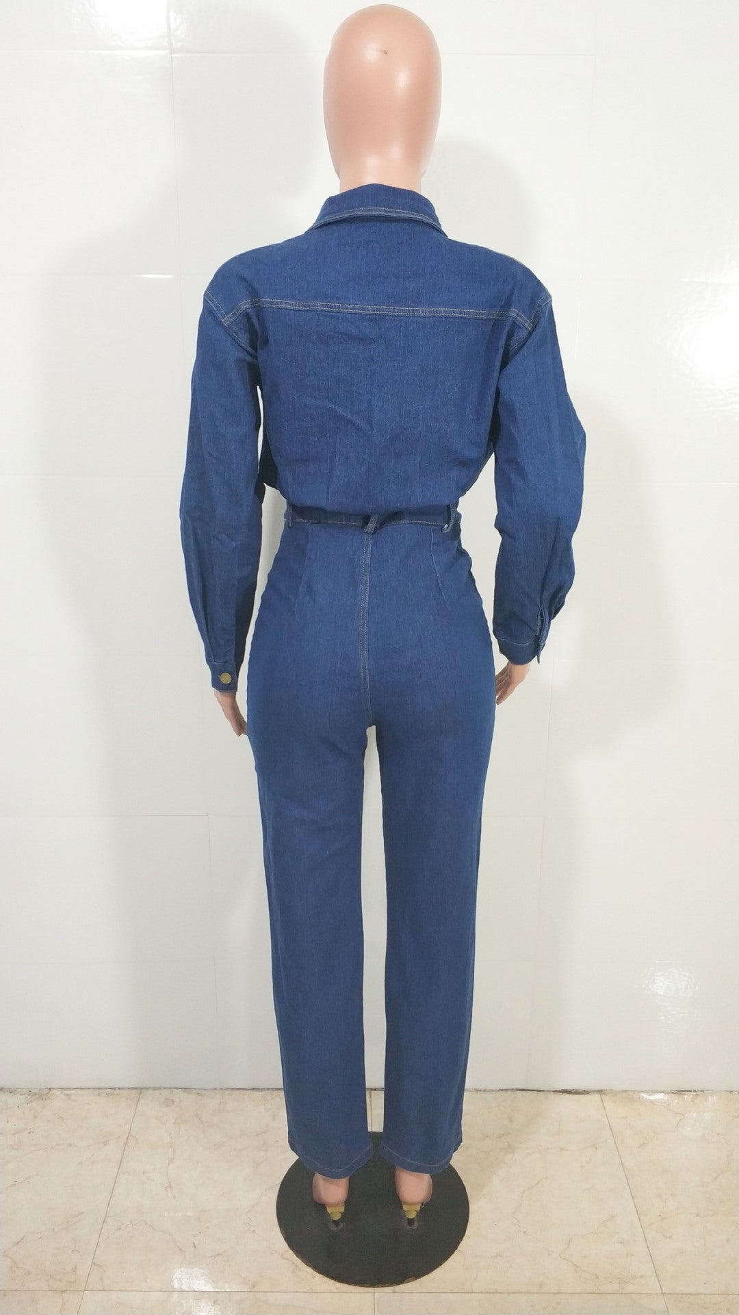 Women's Slim-Fitting Stretch  Washed Denim Pocket Jumpsuit 7
