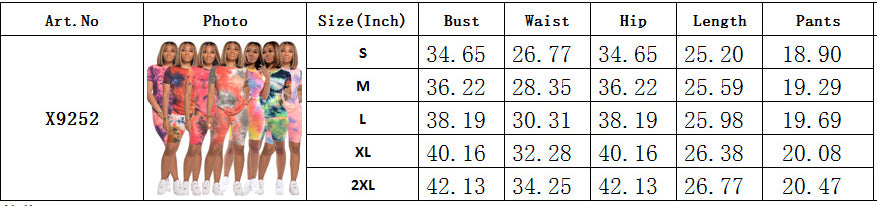 Women Tie-Dye Short Sleeve T-Shirt Shorts Two Piece Set 19