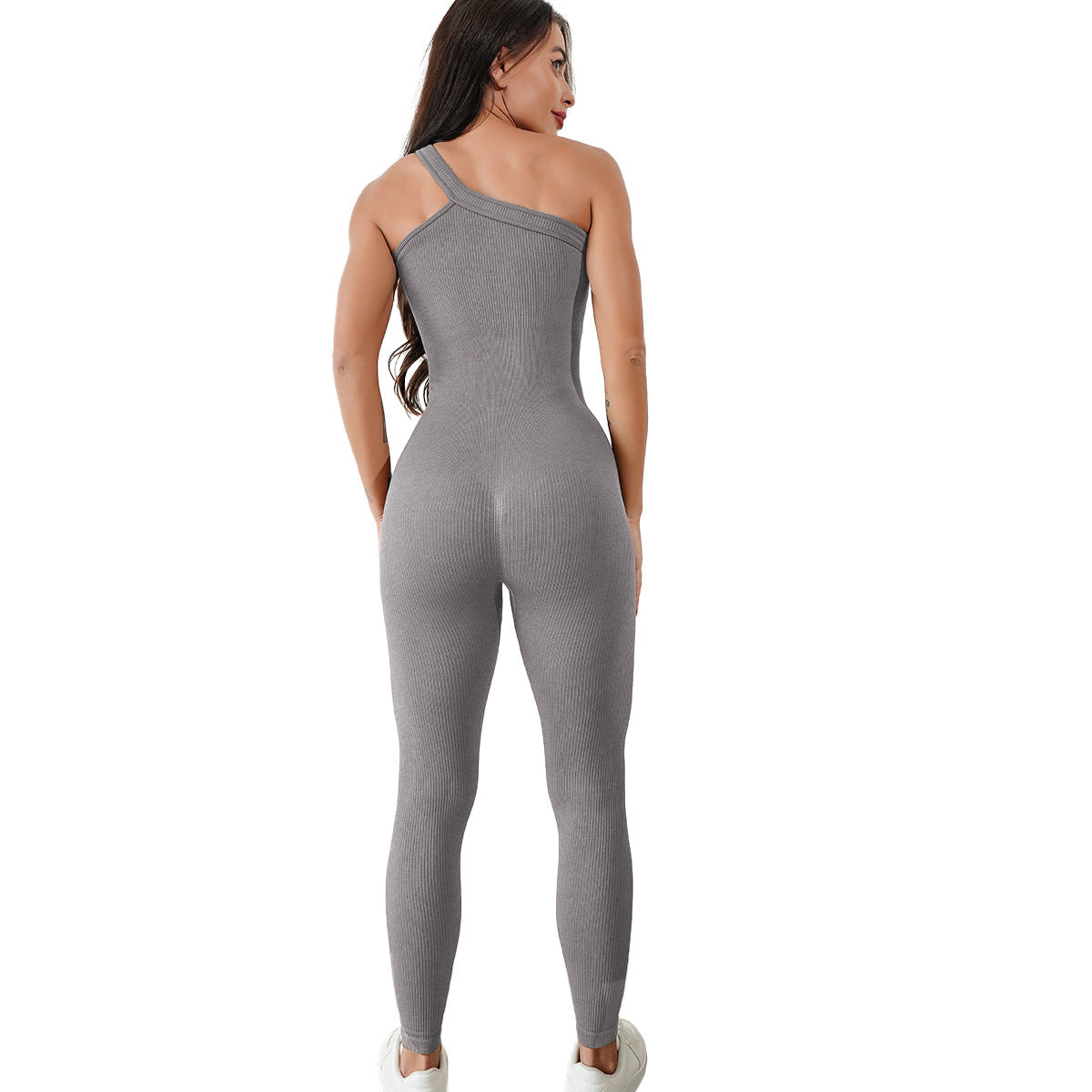 Quick-Drying Ribbed Yoga Jumpsuit One-Piece Sleeveless Stretch Tight Fitting Romper 8