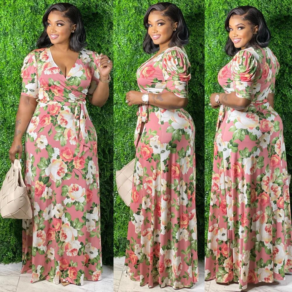 Plus Size Women Floral Print Maxi Dress 5