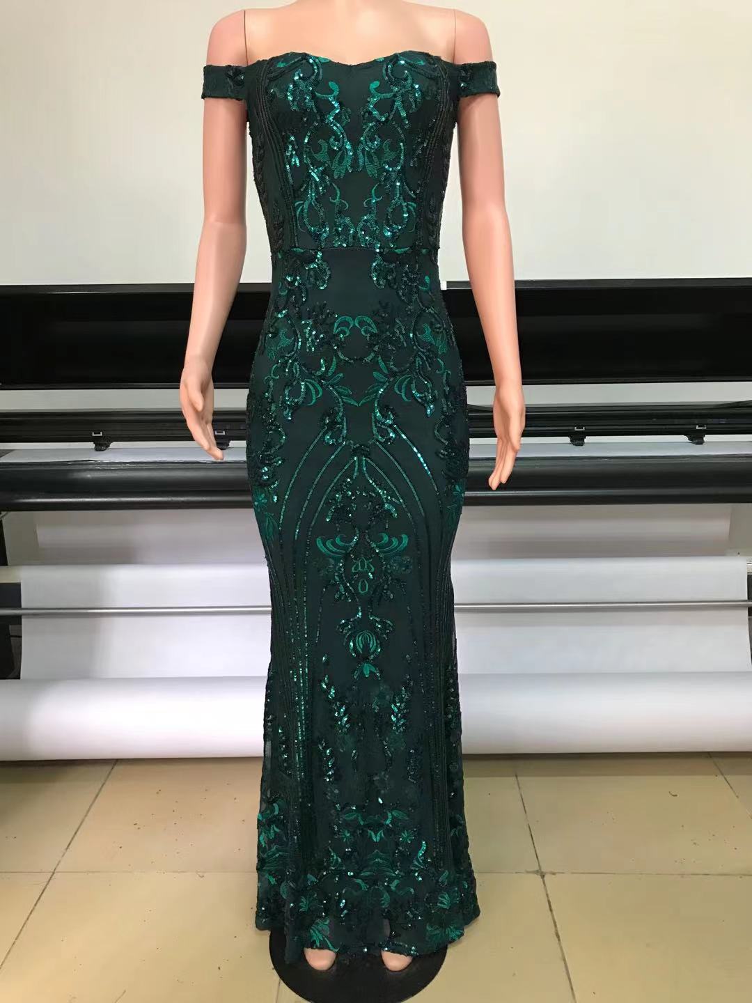 Women Halter Neck Off Shoulder Sequin Mesh Slit Sexy Dress 9