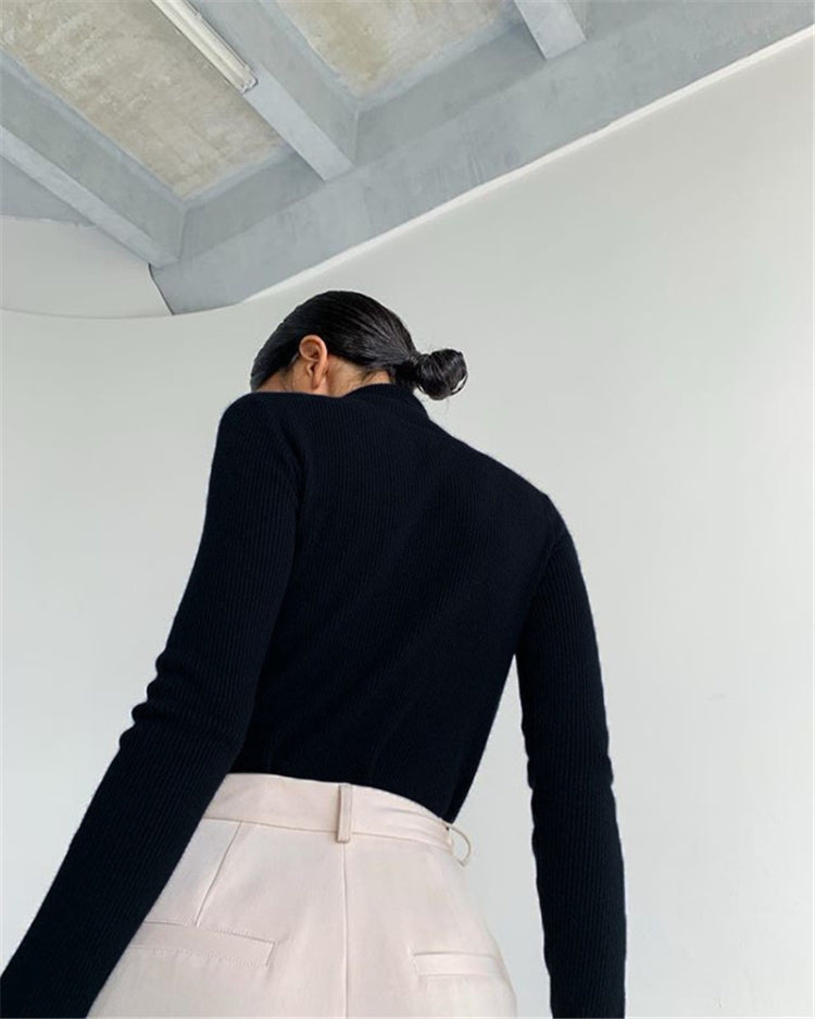 Winter Black Turtleneck Cut Out Knit Basic Top 4