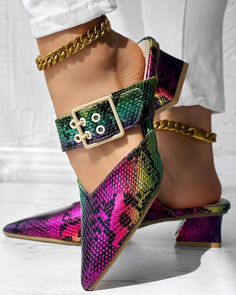 Women Multi-Color Chunky Heel Flower High Heels 6