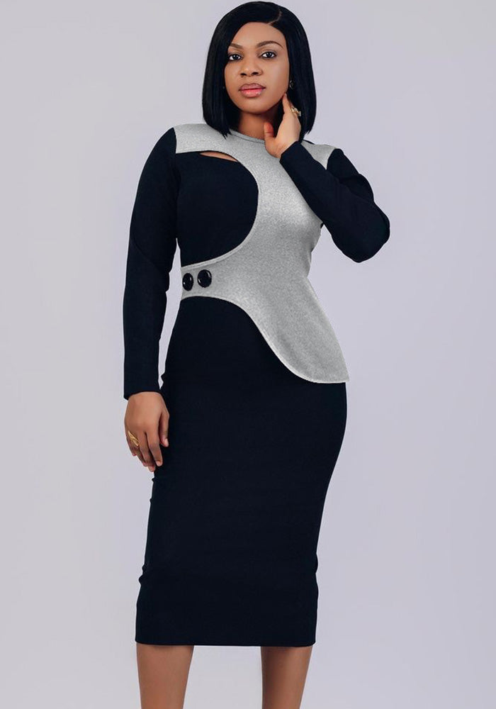 Patchwork Contrast Color Irregular Elastic Bodycon Back Slit Dress