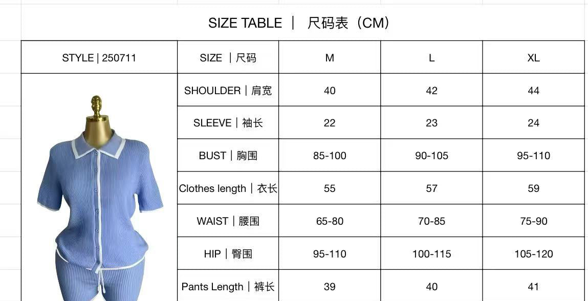 Turndown Collar Short-Sleeve Knit Top & High-Waist Shorts Set 9