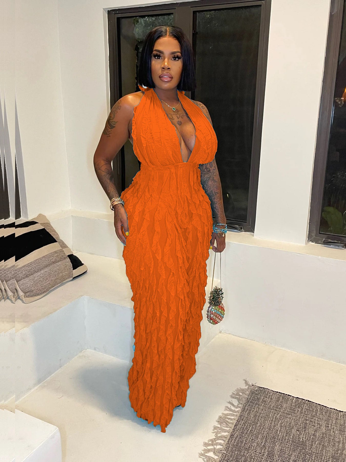 Women's Spring Summer Wavy Pattern Sexy Halter Backless High Waist Jumpsuit 5