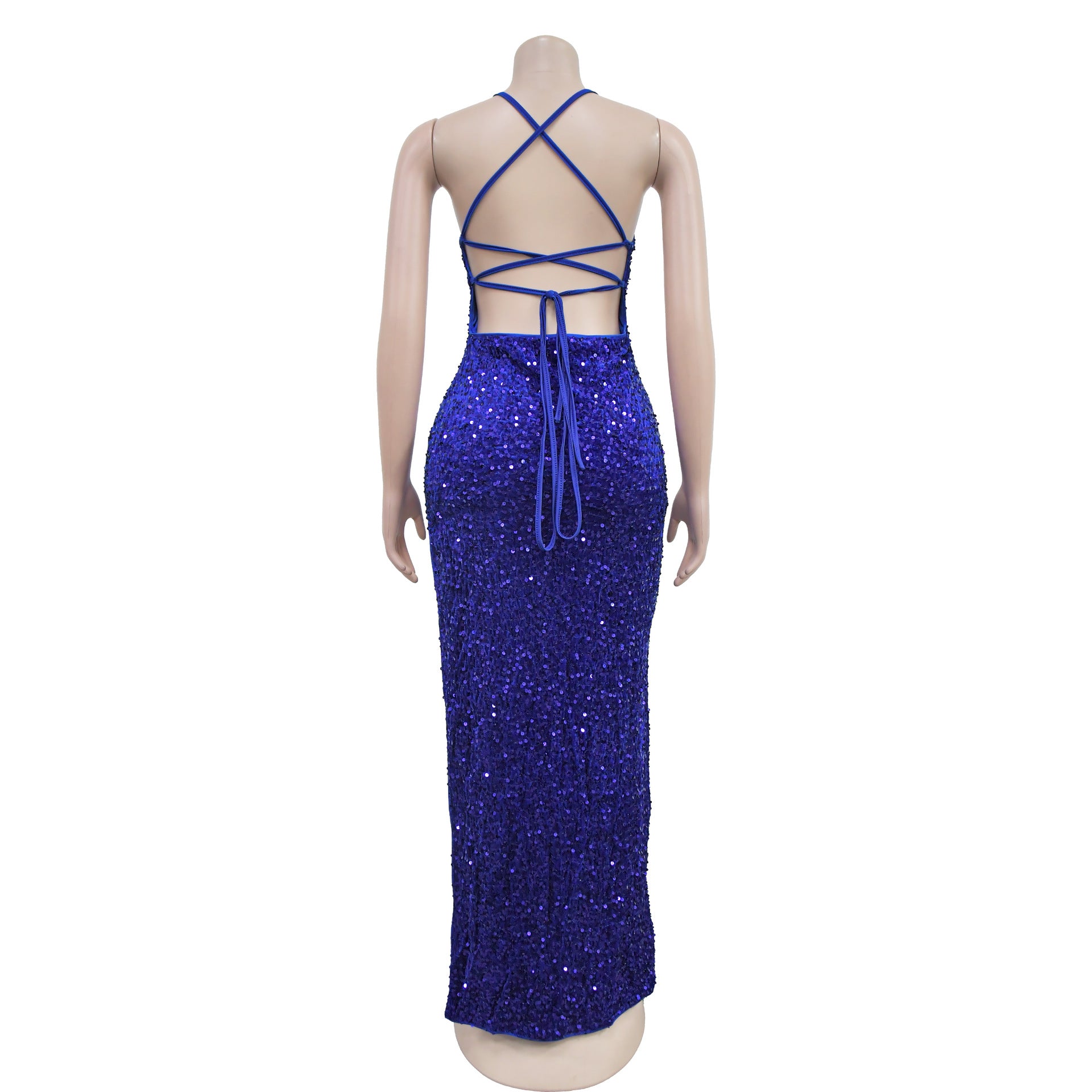 Women's Fashion Sequin Strap Backless Slit Evening Dress 25