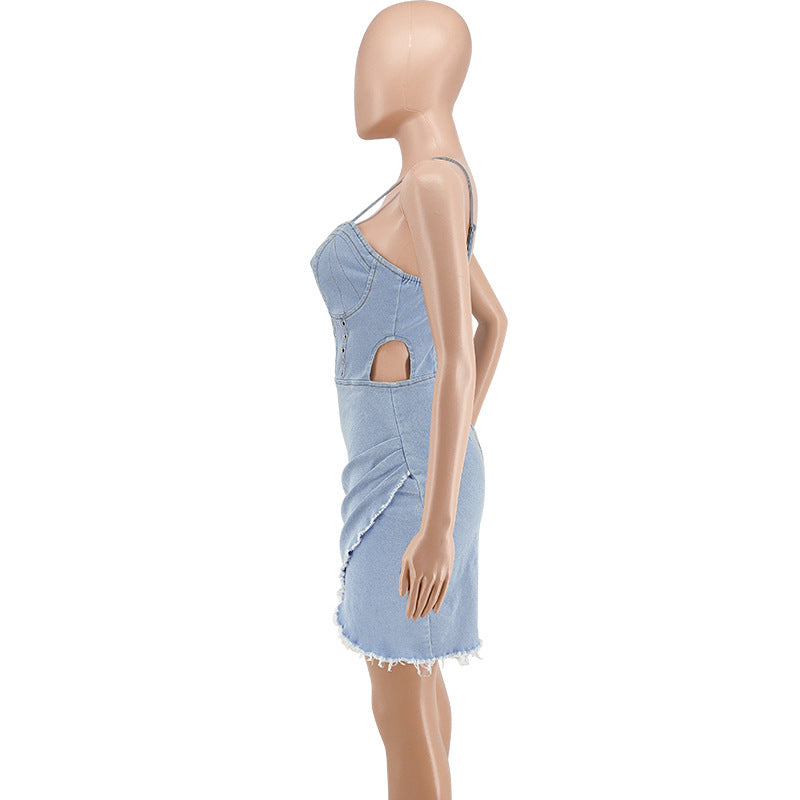 Plus Size Women's Spring Sexy Sleeveless Washed Denim Dress 11