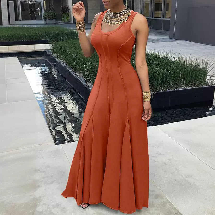 Women's Spring Summer Solid Color Sleeveless U-Neck Swing Women's Dress 5