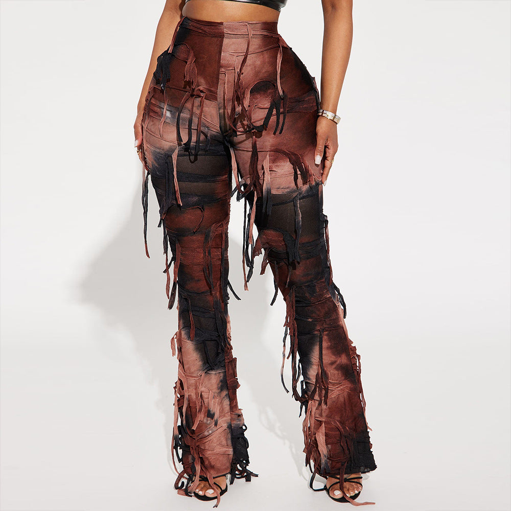 Women Style Tie Dye Tassel Casual Pants 22