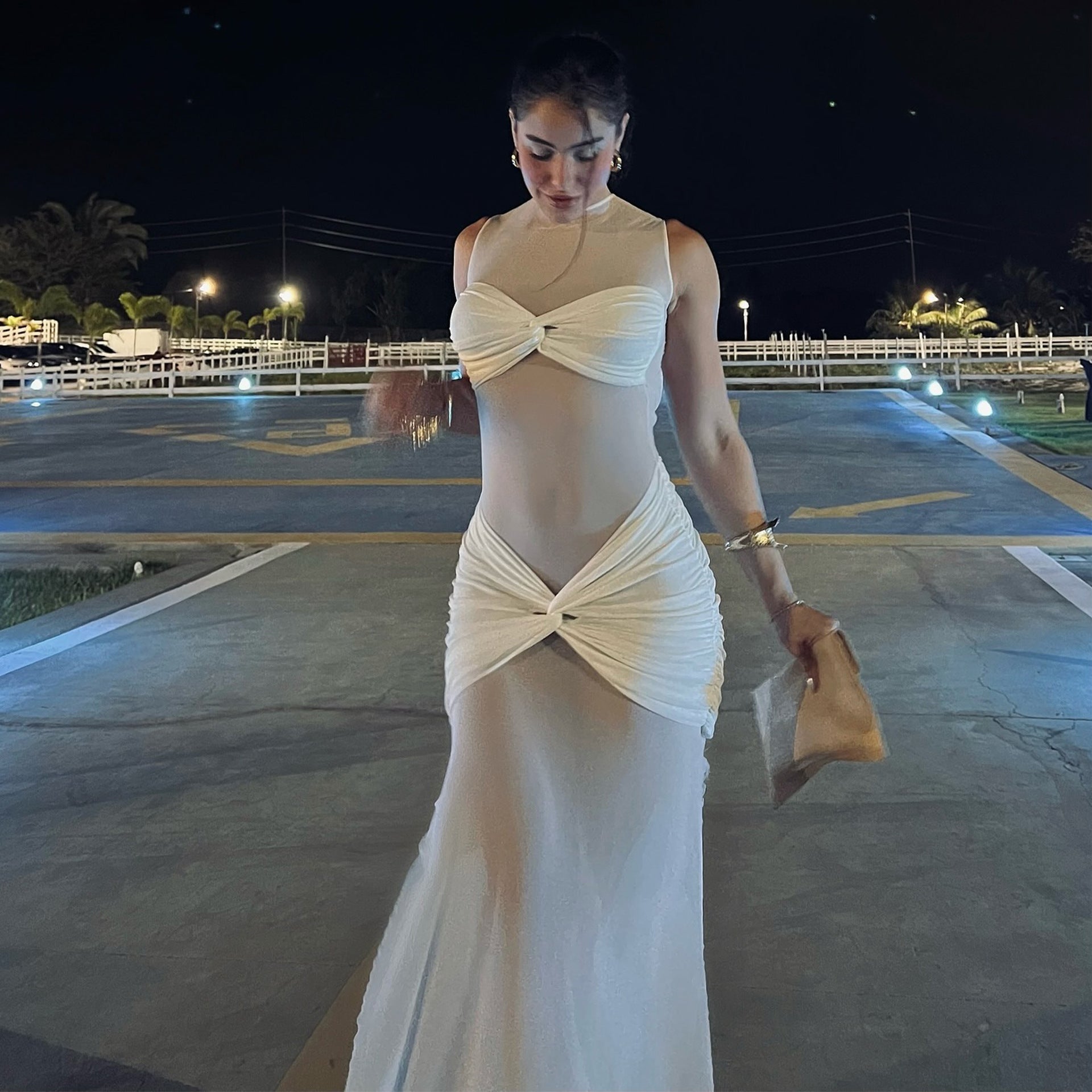 Spring see-through mesh sexy solid women's jumpsuit 3