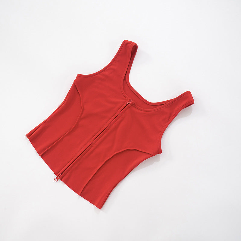 Women Summer Sexy Sport Sleeveless Zippered Tank Top with Shorts, Two-Piece Set 12