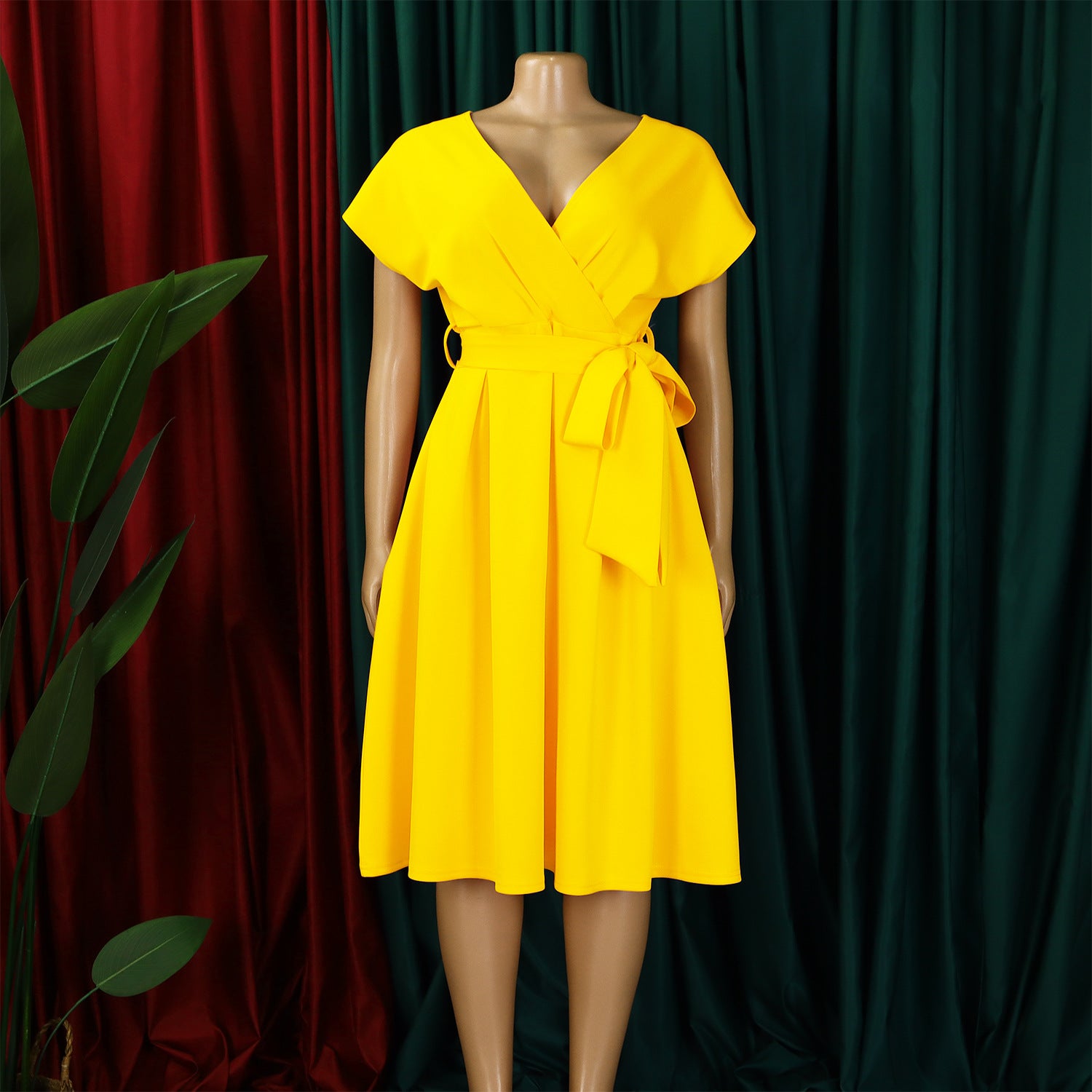 Women's Summer Fashion V-neck Belt Elegant Plus Size African Dress 18