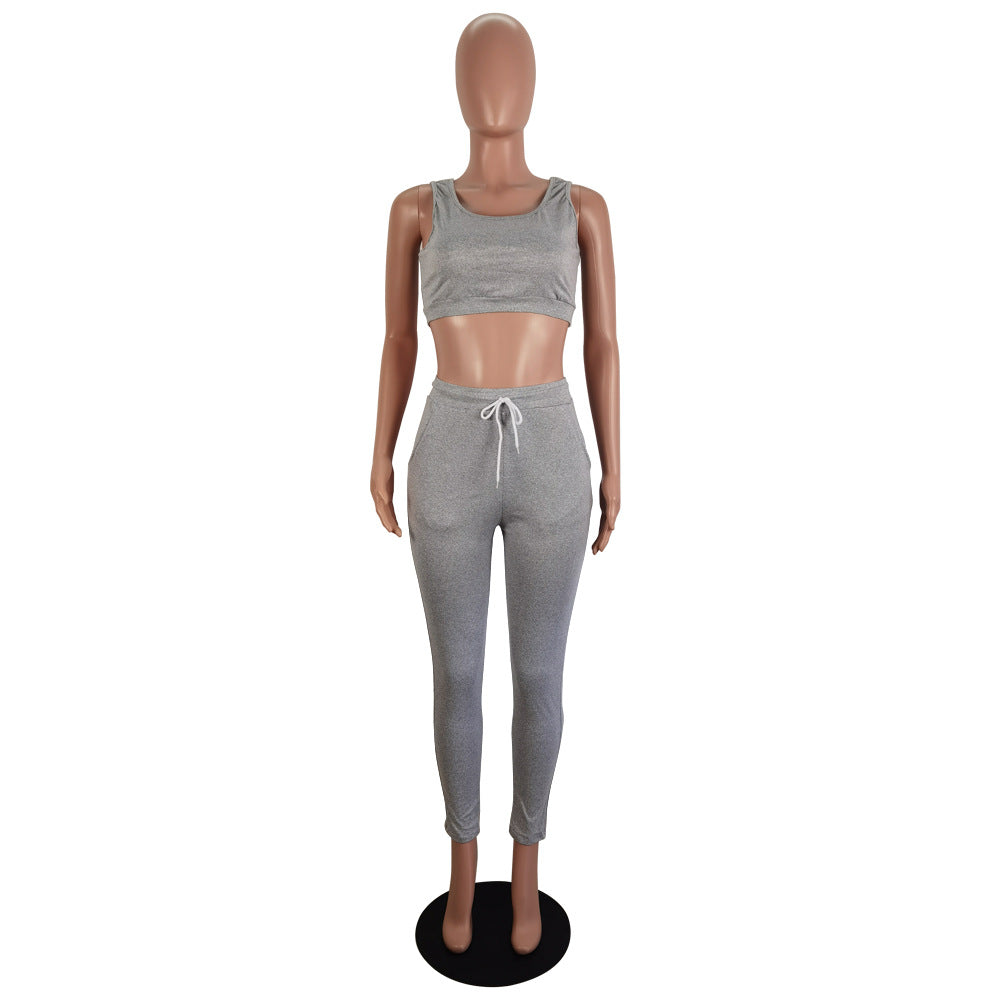 Women's Sexy Slim Solid Color Spring/Summer Sports Two Piece Pants Sets 5