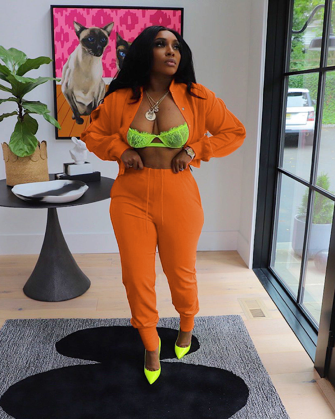 Women sports zipper jacket and Pant two-piece set 5