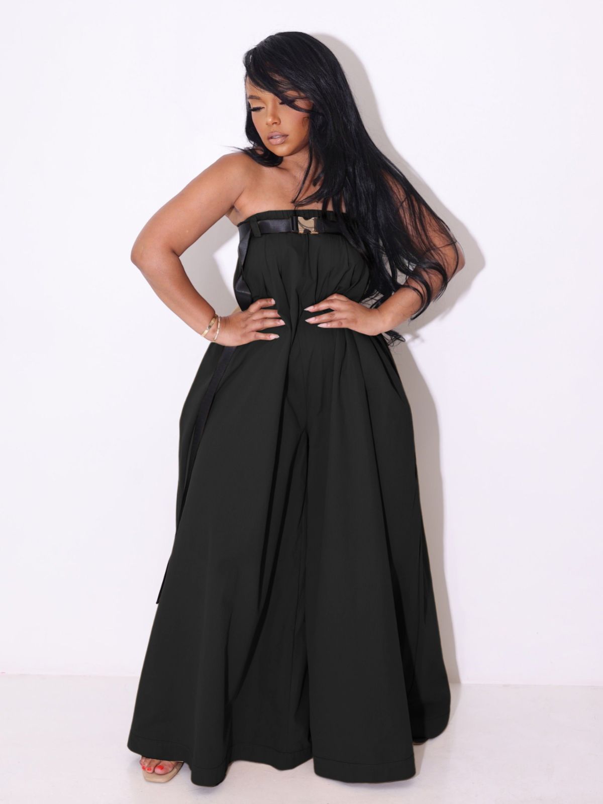 Sexy Ladies Fashion Straples Wide Leg Jumpsuit With Belt 7