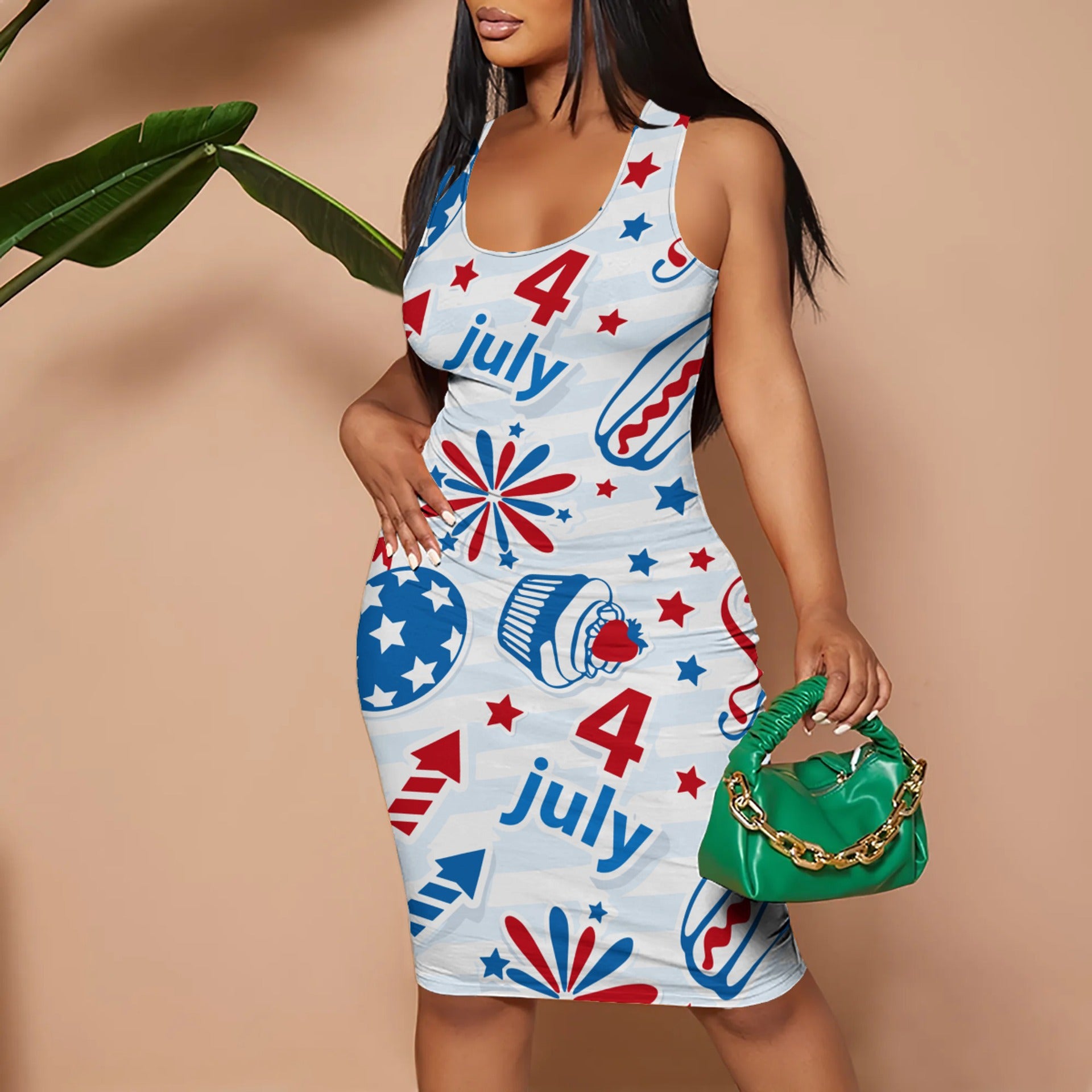 Women Vest Dress American American Flag Print Two-Piece Set Bodycon 8