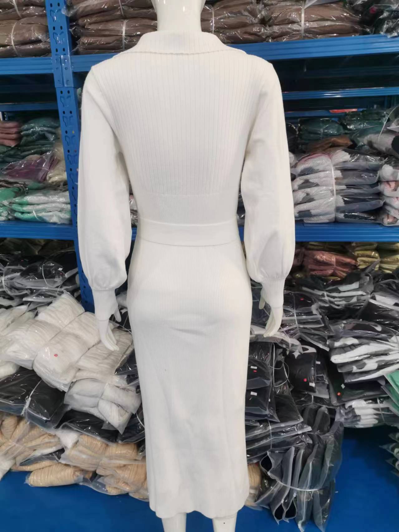 Women's Sweater Dress Elegant Long Sleeve V Neck Sexy Knitting Tight Fitting Dress 20