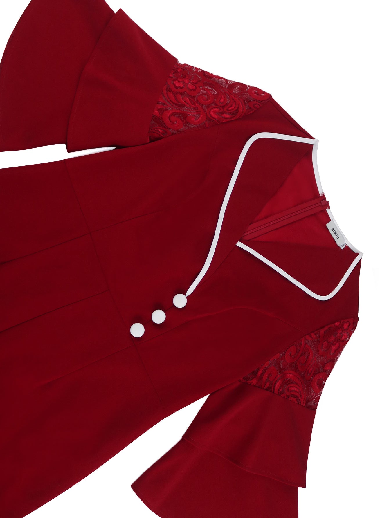 Fashion Turndown Collar Contrast Bell Bottom Sleeve Plus-Size Formal Party Dress 16