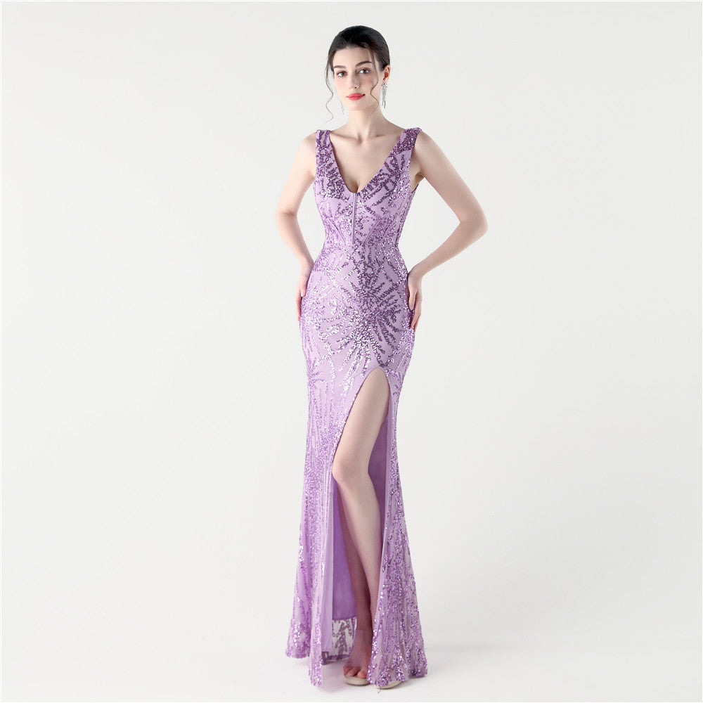 Women Fishbone Lace-Up Dinner Fishtail Backless Evening Dress 16