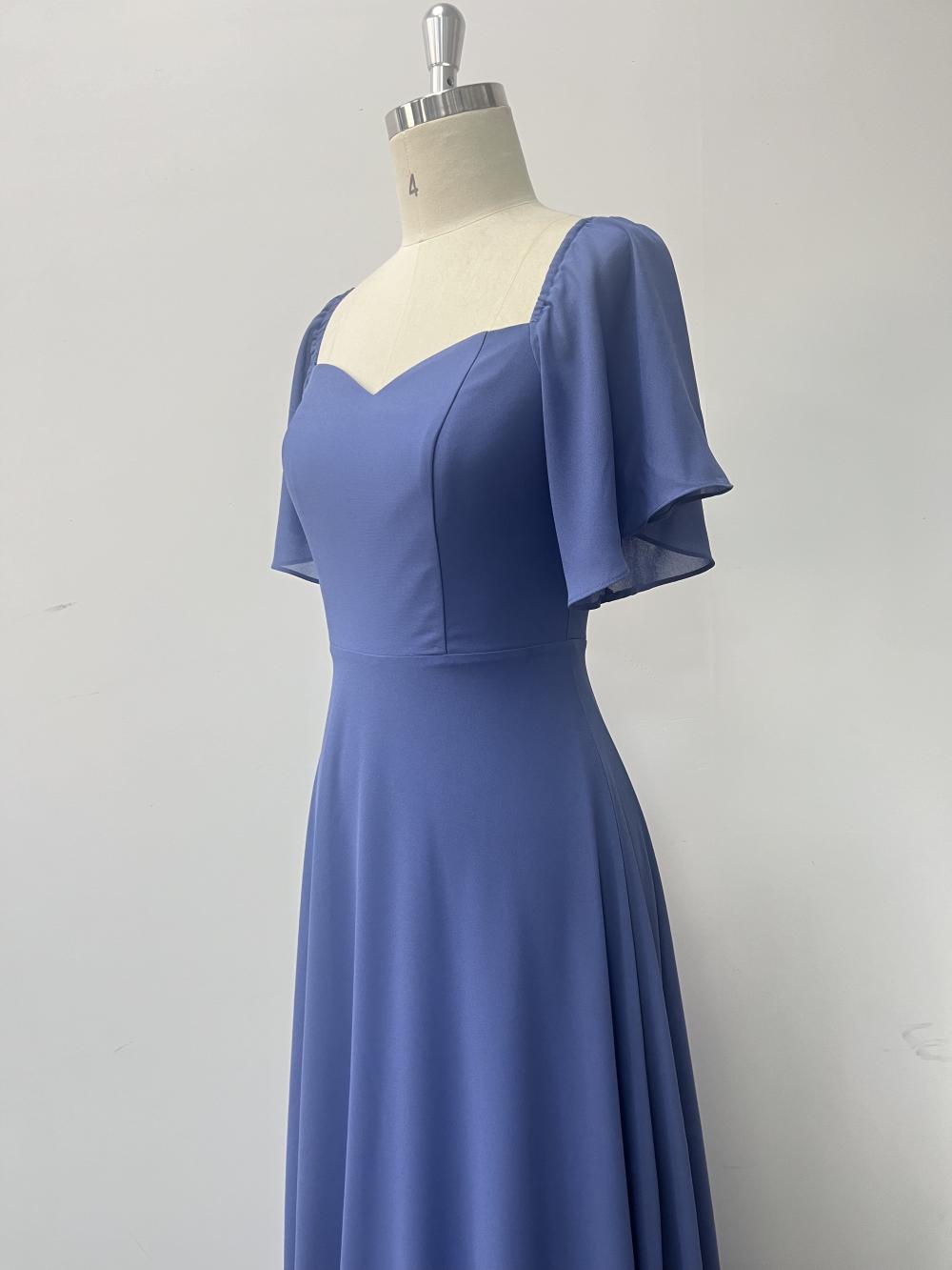 Chiffon Short Sleeve A-Line Dress Low-Back Elegant Evening Gown 10