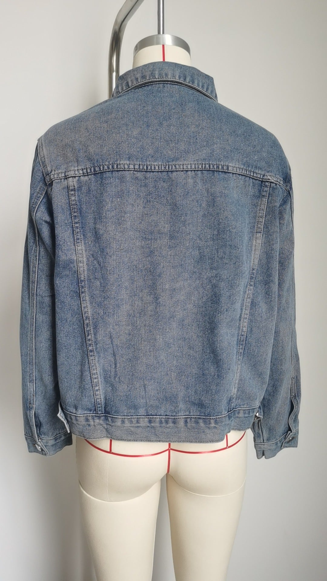 Women Washed Crop Long Sleeve Denim Jacket 16