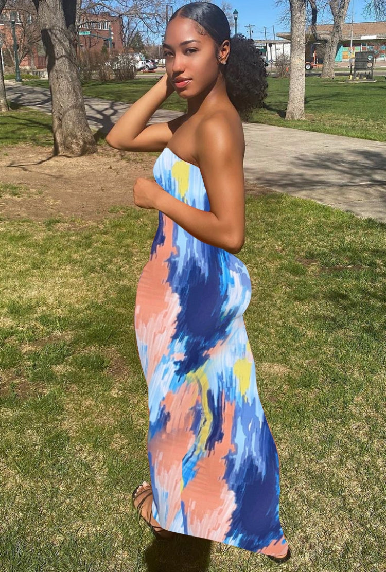 Summer Party Sexy Tie Dye Under-Knee Length Tube Dress 5