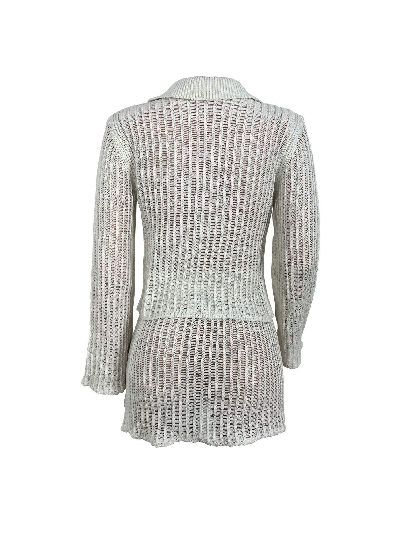 Women Casual Knitting Long Sleeve Top and Mini Skirt Two-piece Set 9