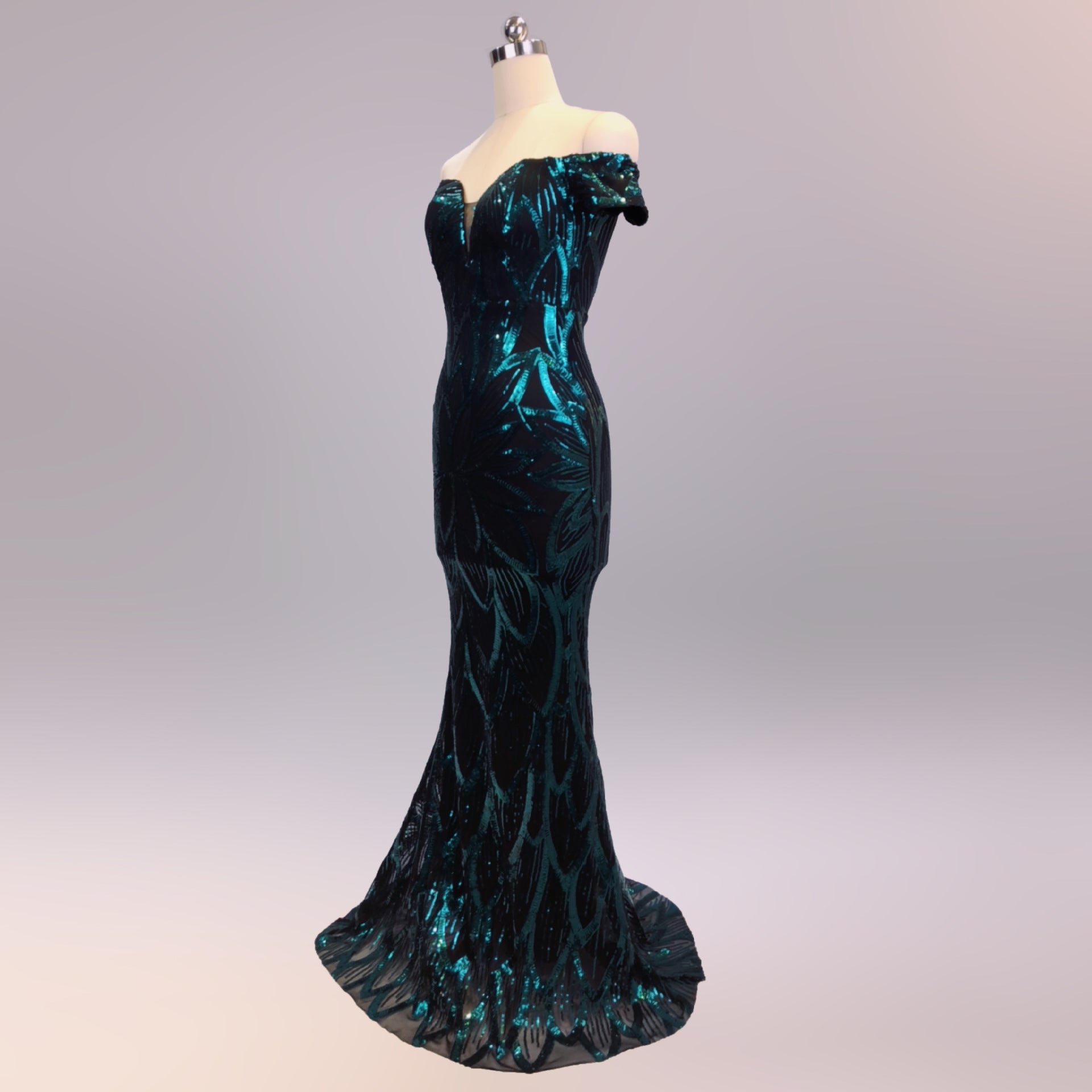 Off-Shoulder Slim Fit Sequin Fishtail Long Formal Party Evening Dress 28