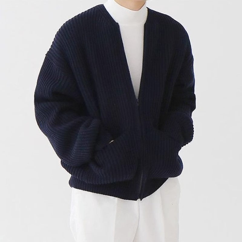 Men's Casual Solid Round Neck Knitting Cardigan Jacket 11