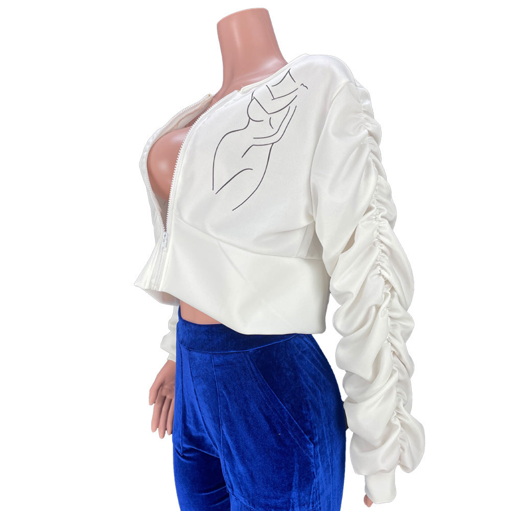 Women Sexy Printed Line Puff Sleeve Top 7