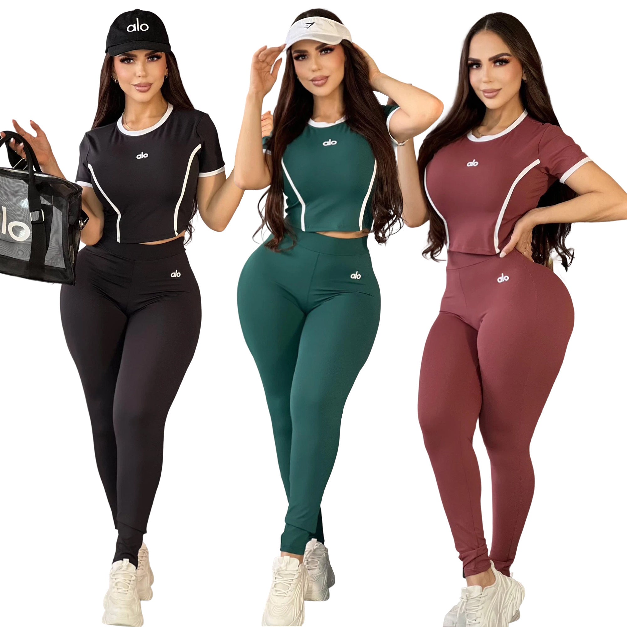 Women Letter Solid Sport Yoga Two-Piece Set 8