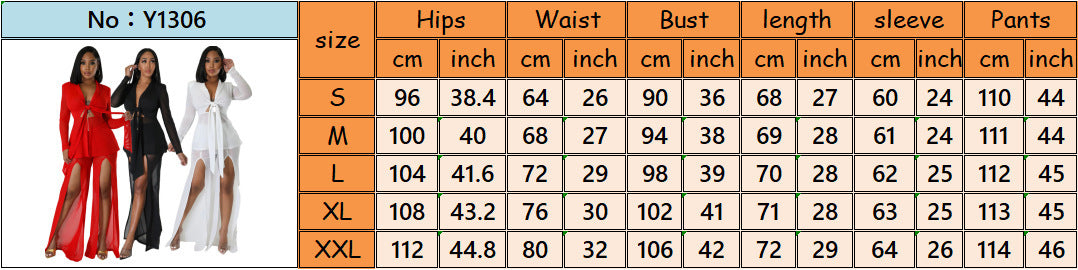 Sexy Solid Color Long Sleeve Slim Waist Tie-Detail Blazer Slit Pants Two-Piece Set 11