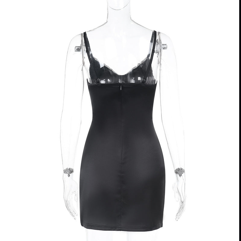 Women spring sexy lace patchwork suspender dress 7