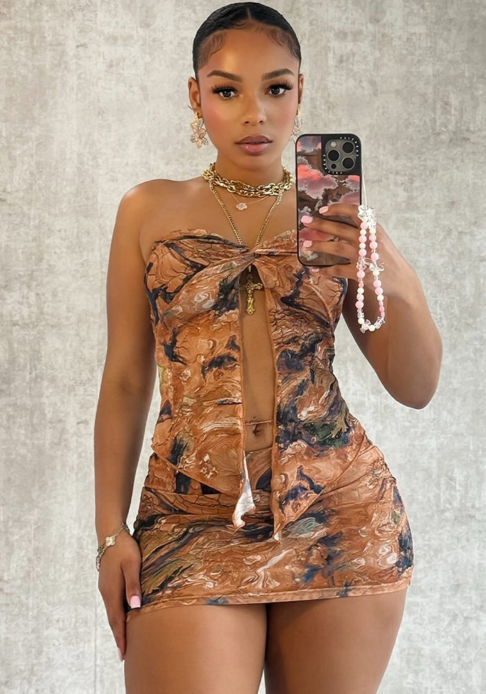 Women Mesh Floral Pleated Sexy Split Strapless Strapless Dress