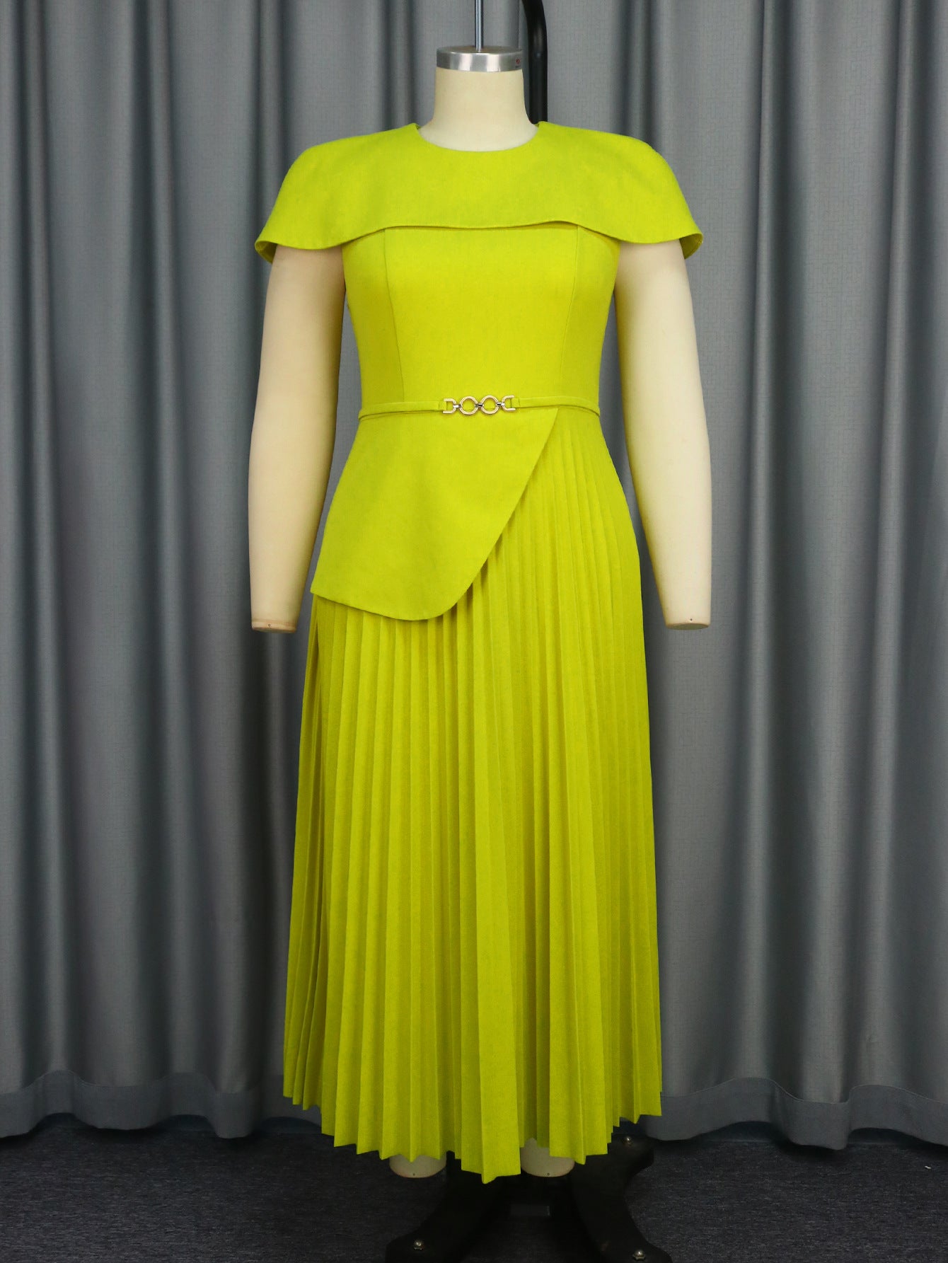 Plus Size Cape Sleeve Elegant Pleated Cocktail Dress 10