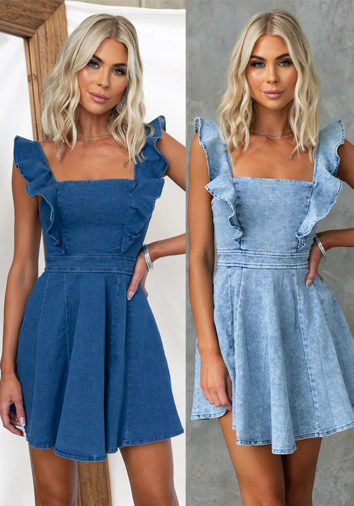 Women's Summer Fashion Casual Fly Sleeve Low Back Denim Dress