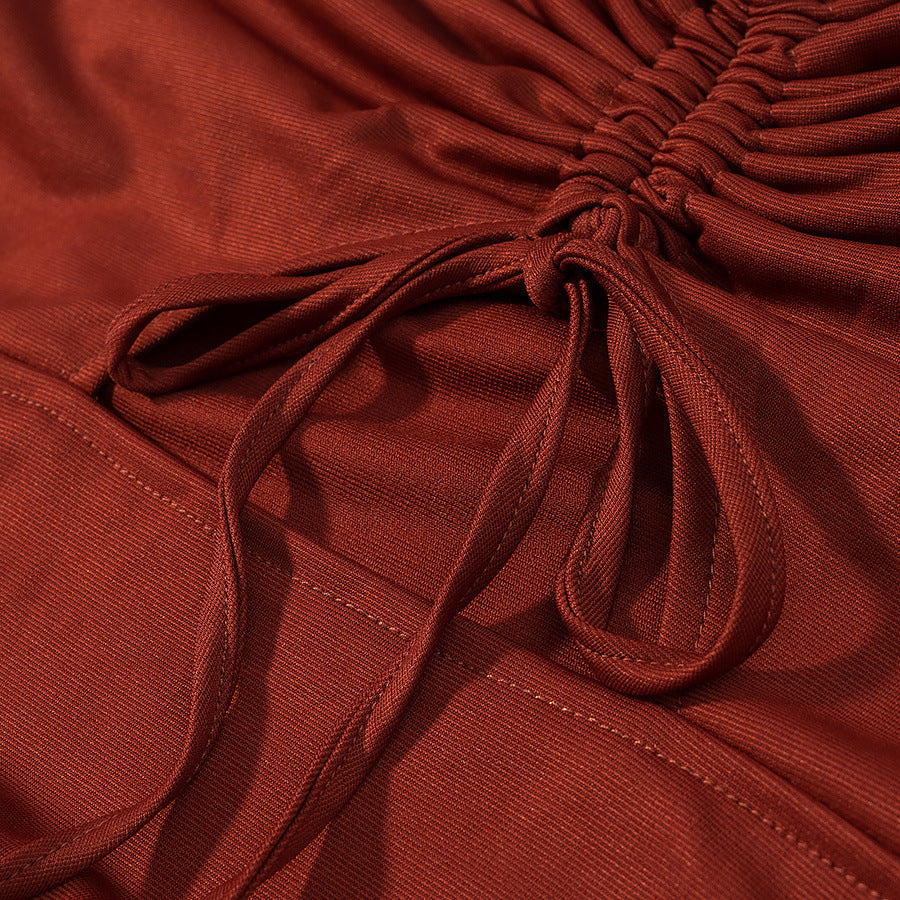 Summer Women's Fashion Slim Fit Lace-Up Drawstring Halter Neck Mini Dress 8