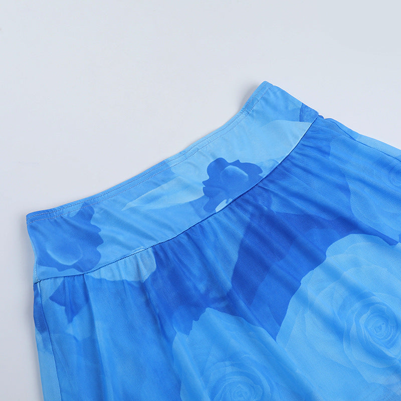 Sexy Holidays Printed Halter Neck Straps Top  & Mesh Skirt Set 17