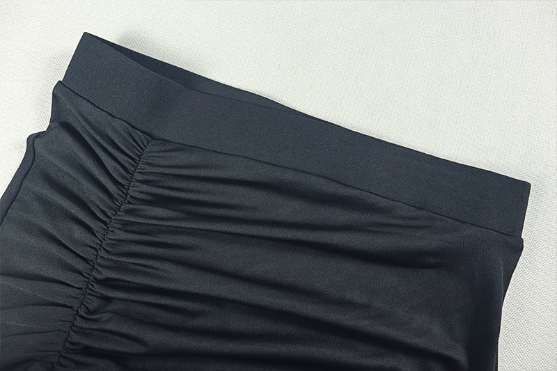 Elegant women's slit solid color irregular Slash Shoulder Halter Neck Strapless evening Skirt Set 14