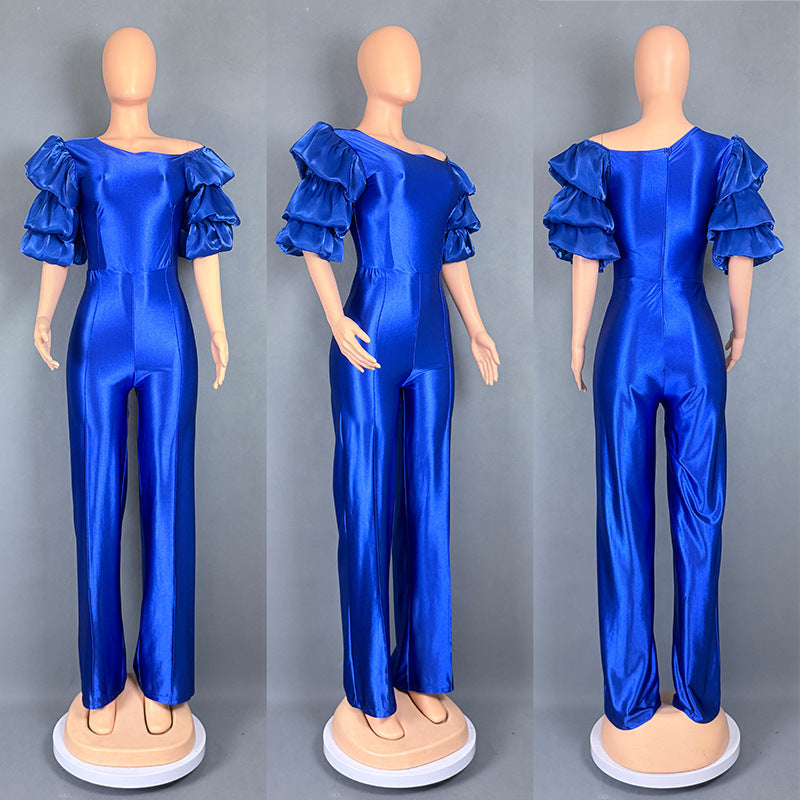 Women Slash Shoulder piled sleeve party Jumpsuit 11